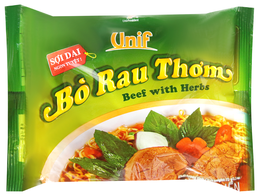 Thùng 30 gói mì Unif vị bò rau thơm 72g