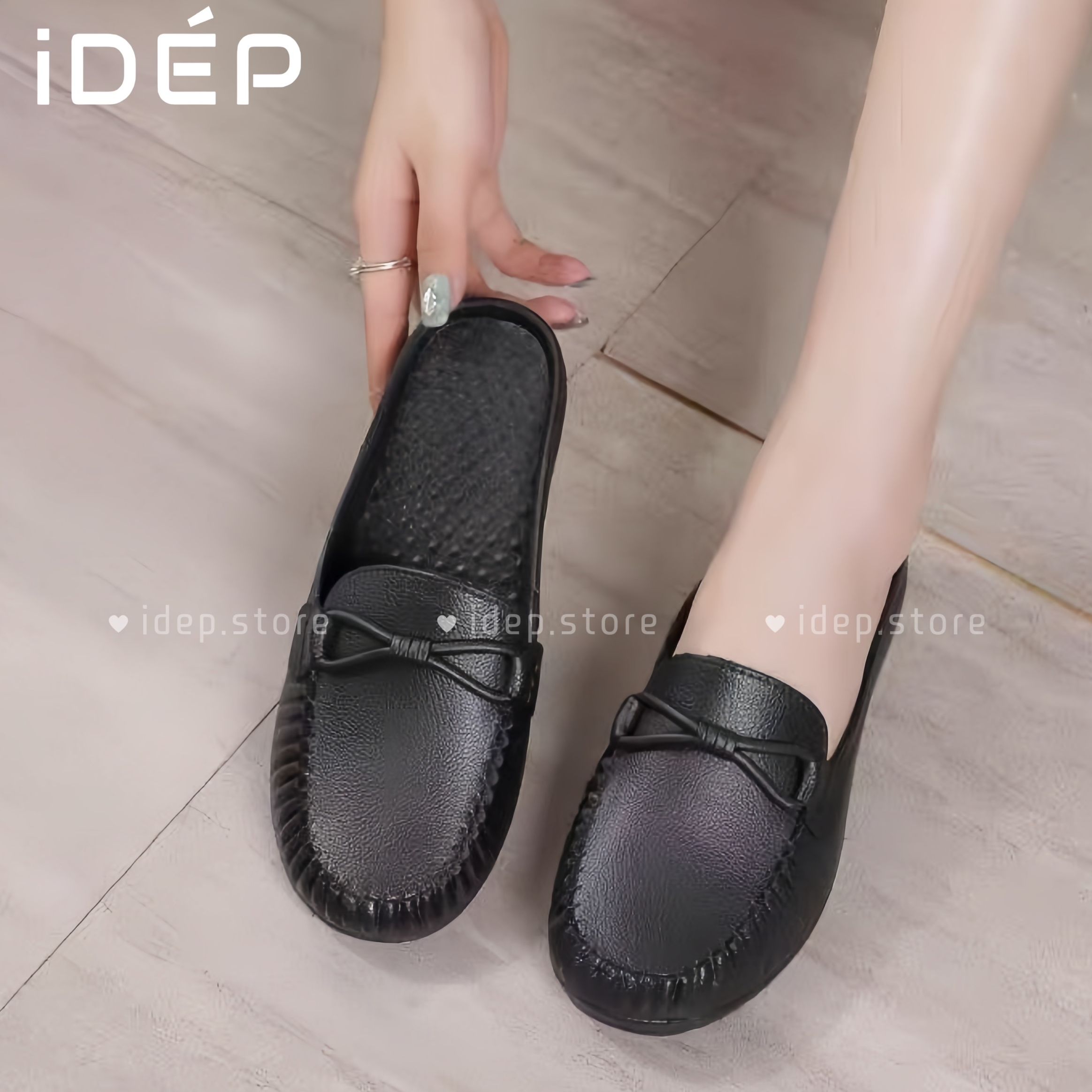 [HCM] Dép sục nhựa mủ Nơ Đen mũi tròn đi trong nhà bít mũi nữ chống trơn trượt iDép SL007 (tăng 1 size)