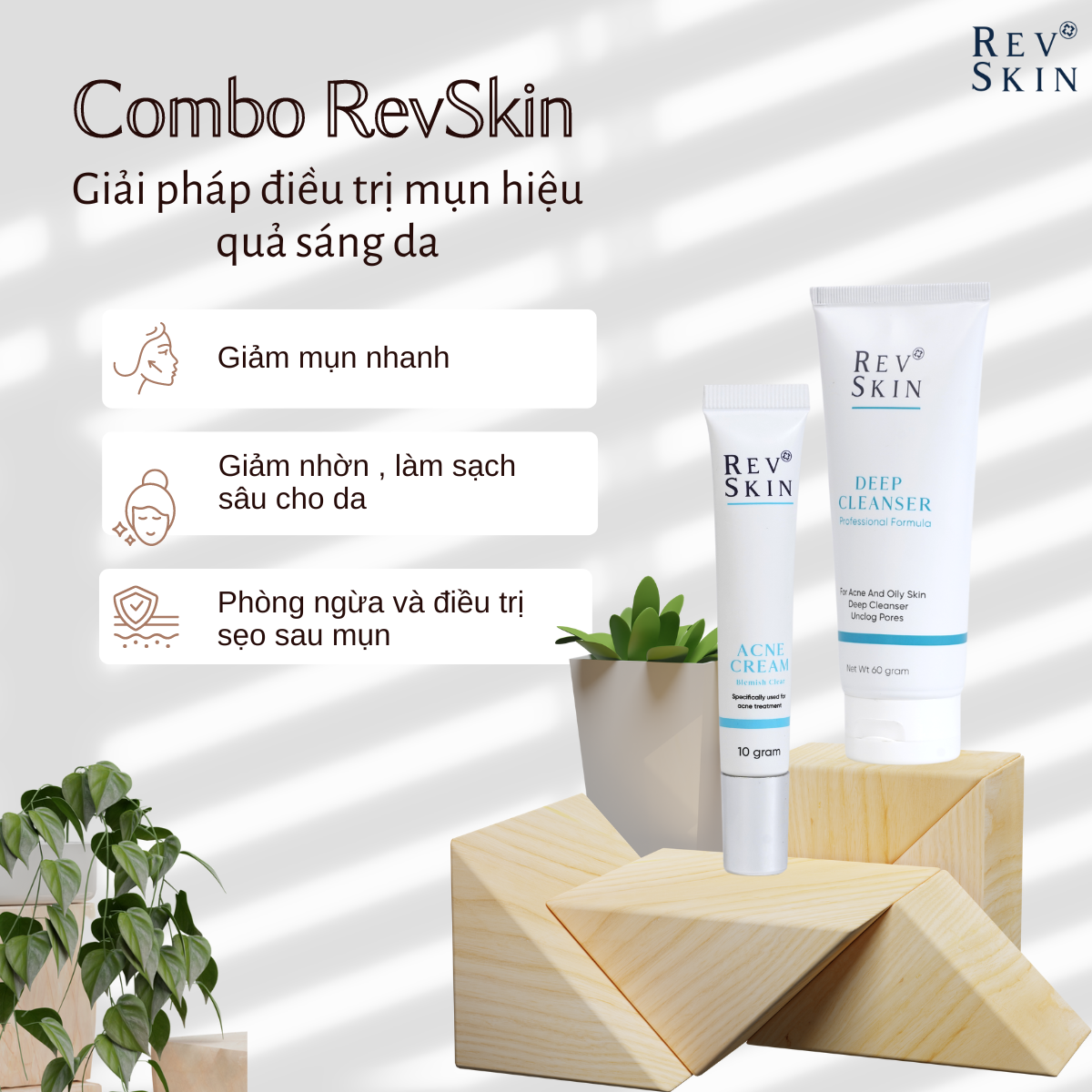 Combo Sạch Mụn RevSkin - Sữa Rửa Mặt + Kem Chấm Mụn