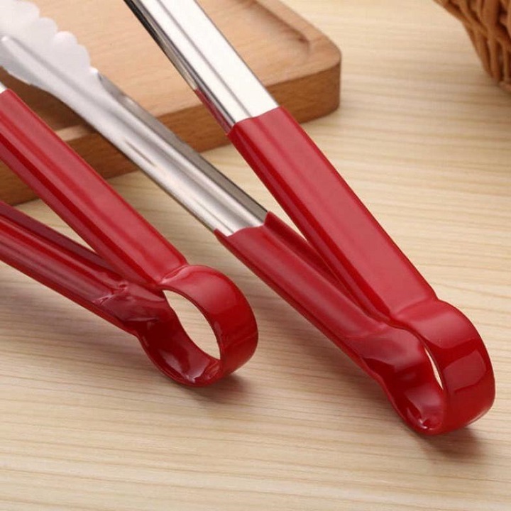Kẹp gắp thức ăn, đồ chiên nóng inox cán đỏ