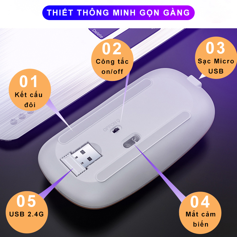 Chuột không dây Bluetooth sạc pin chính hãng SIDOTECH M2S phiên bản pin sạc qua cổng USB chỉ 1 lần dùng  liên tục 4 tuần chuột silent chống ồn tắt tiếng click có LED RGB có 2 chế độ kết nối cho máy tính điện thoại laptop macbook tivi