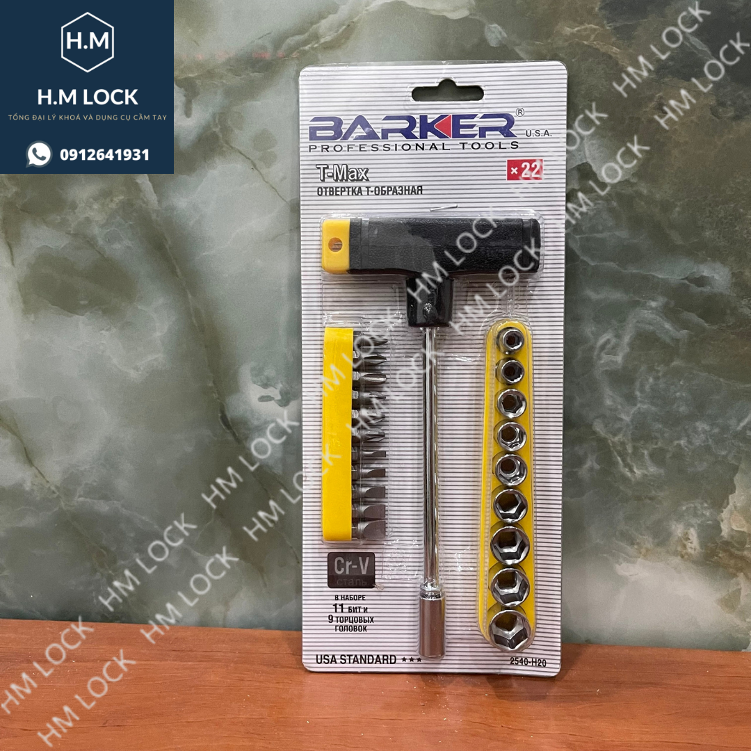 Bộ tuýp 22 món barker - thép cr-v siêu cứng, không gỉ cao cấp - hm lock