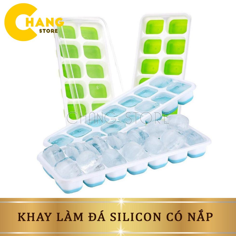 Khay Đá Có Nắp Đậy Đáy Bằng Silicon, Khay Trữ Đồ Ăn Dặm Cho Bé,  Thiết Kế Tiện Dụng, Dễ Dàng Lấy Đá Ra Khỏi Khay Không Cần Lực Hoặc Mất Thời Gian Ngâm Nước