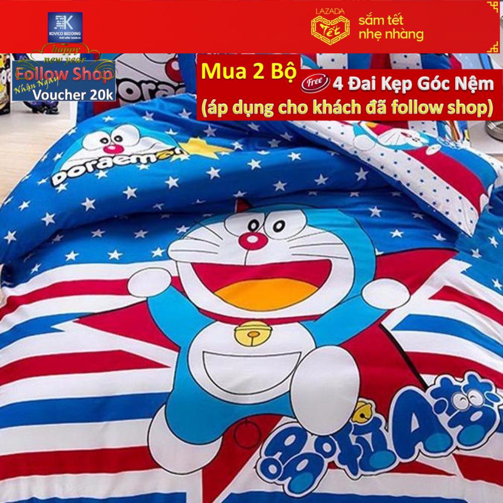 Bộ chăn ga gối Phủ Doraemon sao xanh 1m8x2m ( dùng được cho tất cả các loại đệm chiều cao dưới 35cm)