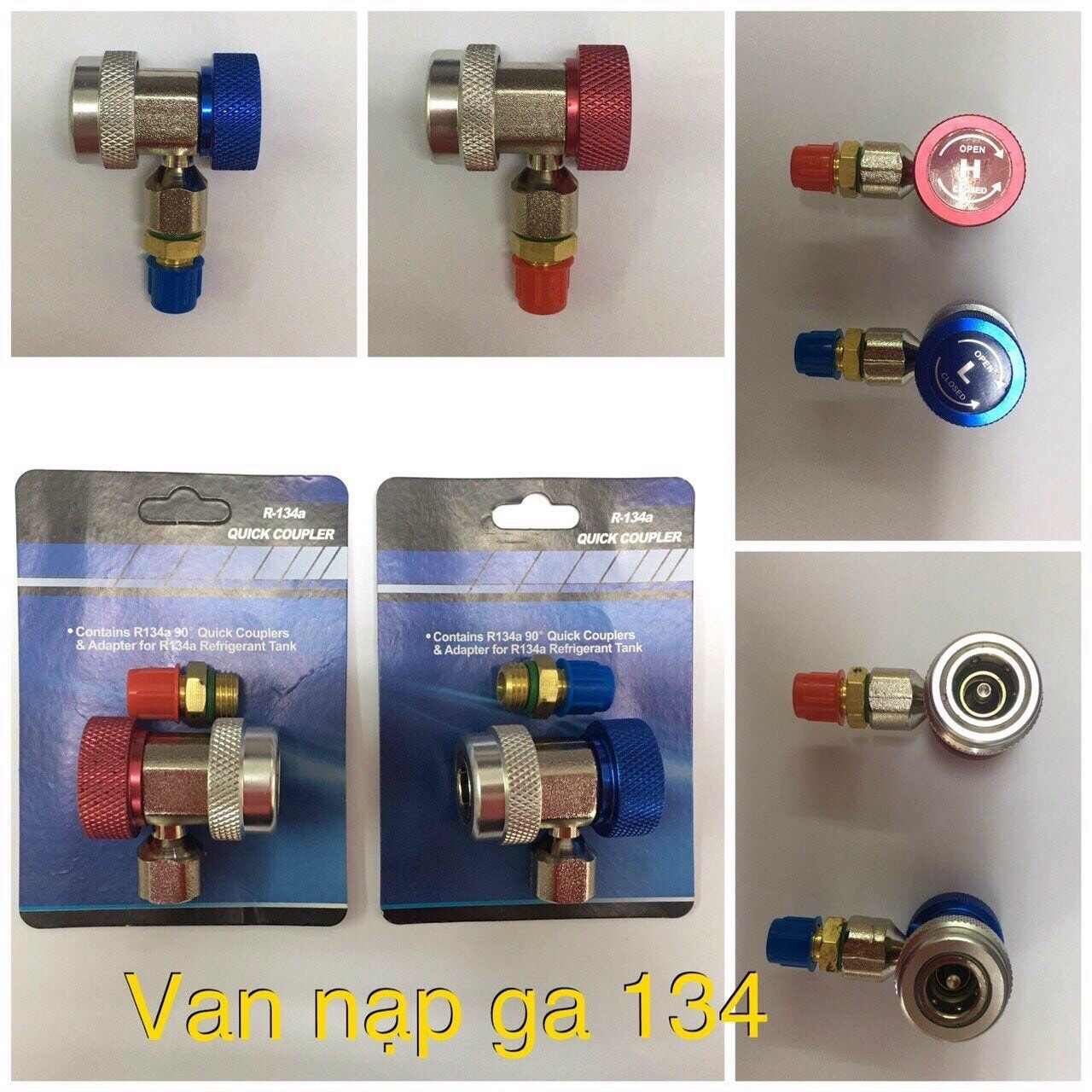Cặp van nạp ga điều hòa cao hạ áp Đầu ráp nối nhanh R134A xanh đỏ chuyển đổi sạc gas đo máy lạnh R12 R13 cho xe hơi ô tô