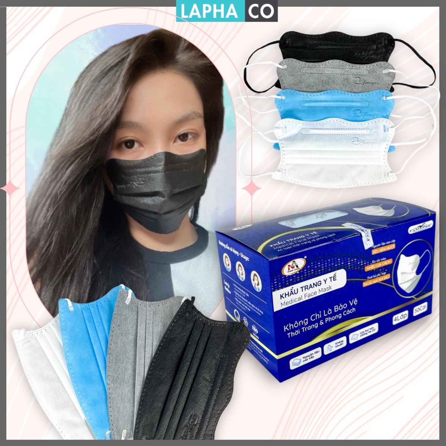 Hộp 50 khẩu trang Cua Crab mẫu mới 2022 4 lớp chống bụi mịn