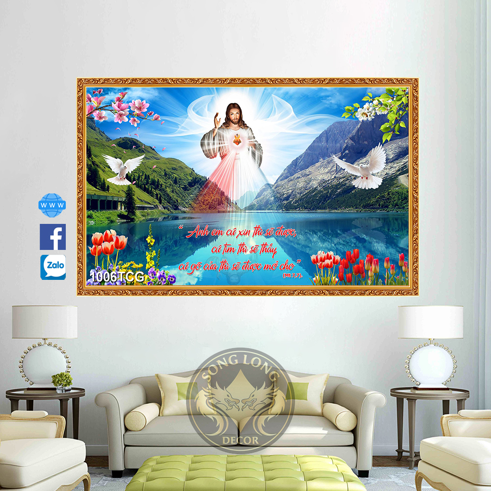 TRANH DÁN TƯỜNG 3D CHÚA GIÊ SU - TRANH ĐỨC MẸ MARIA VÀ CHÚA HÀI ĐỒNG, TRANH GIA ĐÌNH THÁNH GIA DÁ