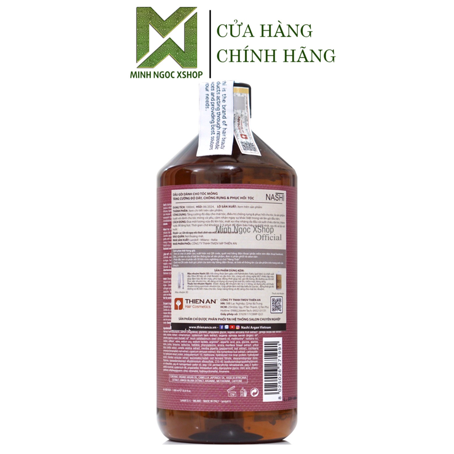Dầu gội dành cho tóc mỏng, rụng, hư tổn Nashi Argan Mass Solution 1000ML