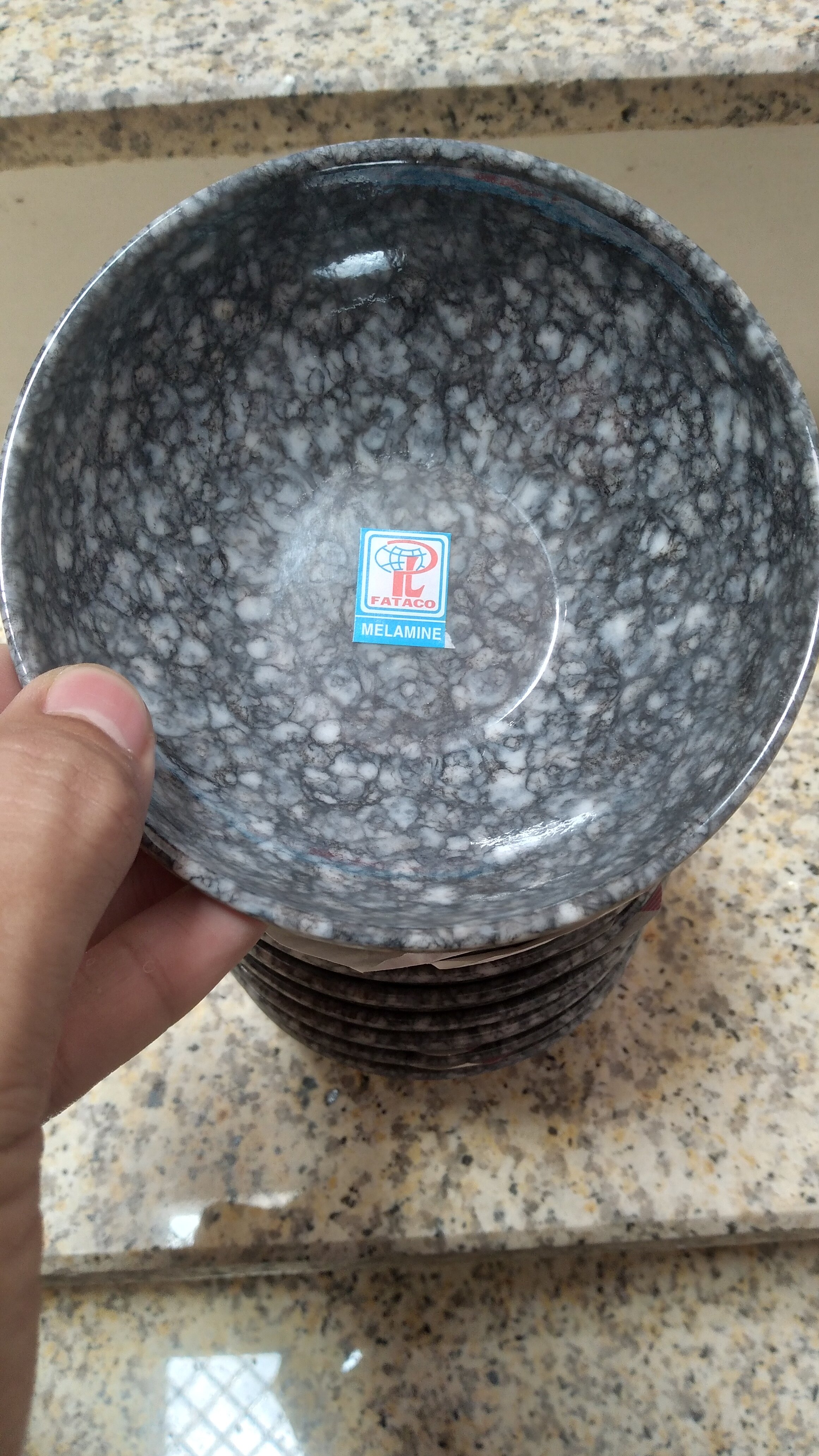 Chén(bát) cơm nhựa Melamine vân đá đen
