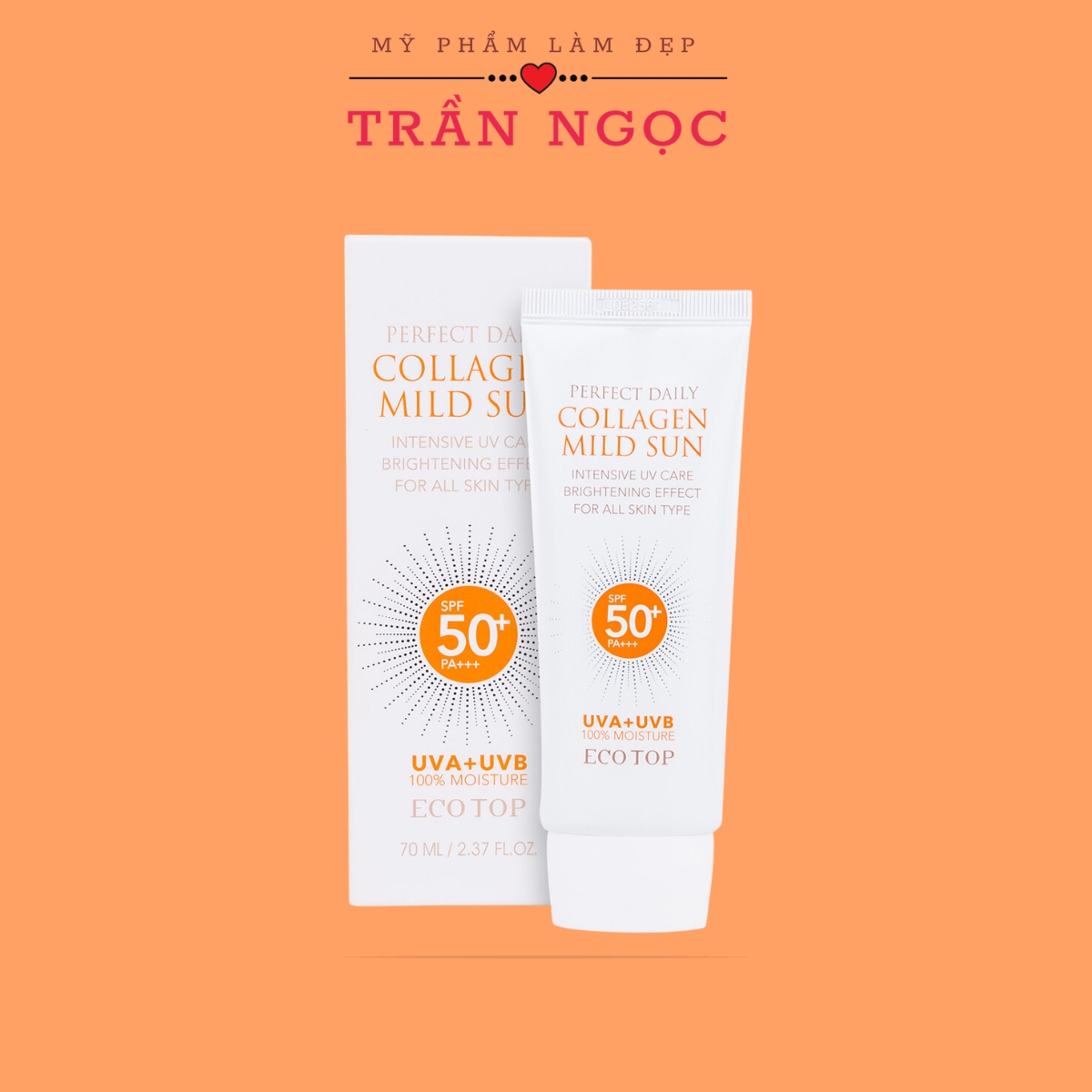 Kem chống nắng Collagen Mild Sun ECOTOP dưỡng ẩm, nâng Tone sáng tự nhiên 70ml