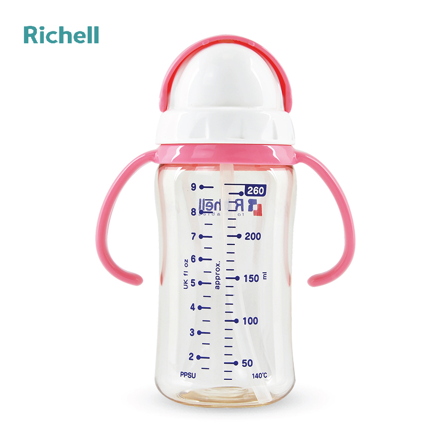 BÌNH ỐNG HÚT PPSU RICHELL (260ML-HỒNG)