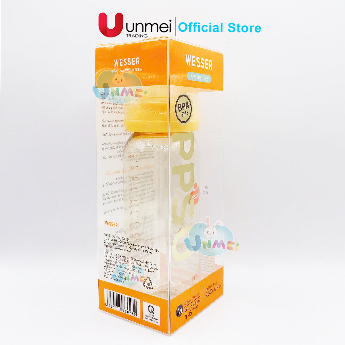Bình Sữa Nhựa Cao Cấp Wesser PPSU 250ml (Núm Vú Có Sẵn Size M Cổ Hẹp)