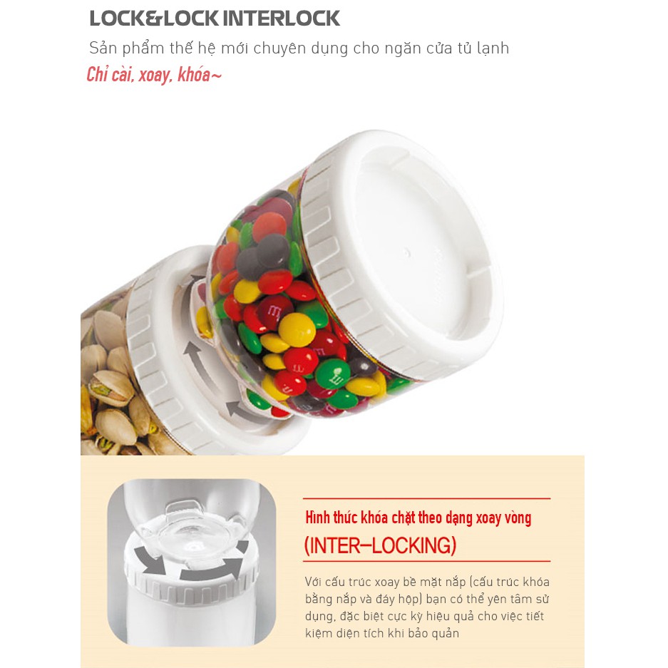 Bộ 9 Hộp Bảo Quản Lock&Lock Interlock Inl302S9 [0.5L - 1L - 1.6L] (Nắp Trắng)