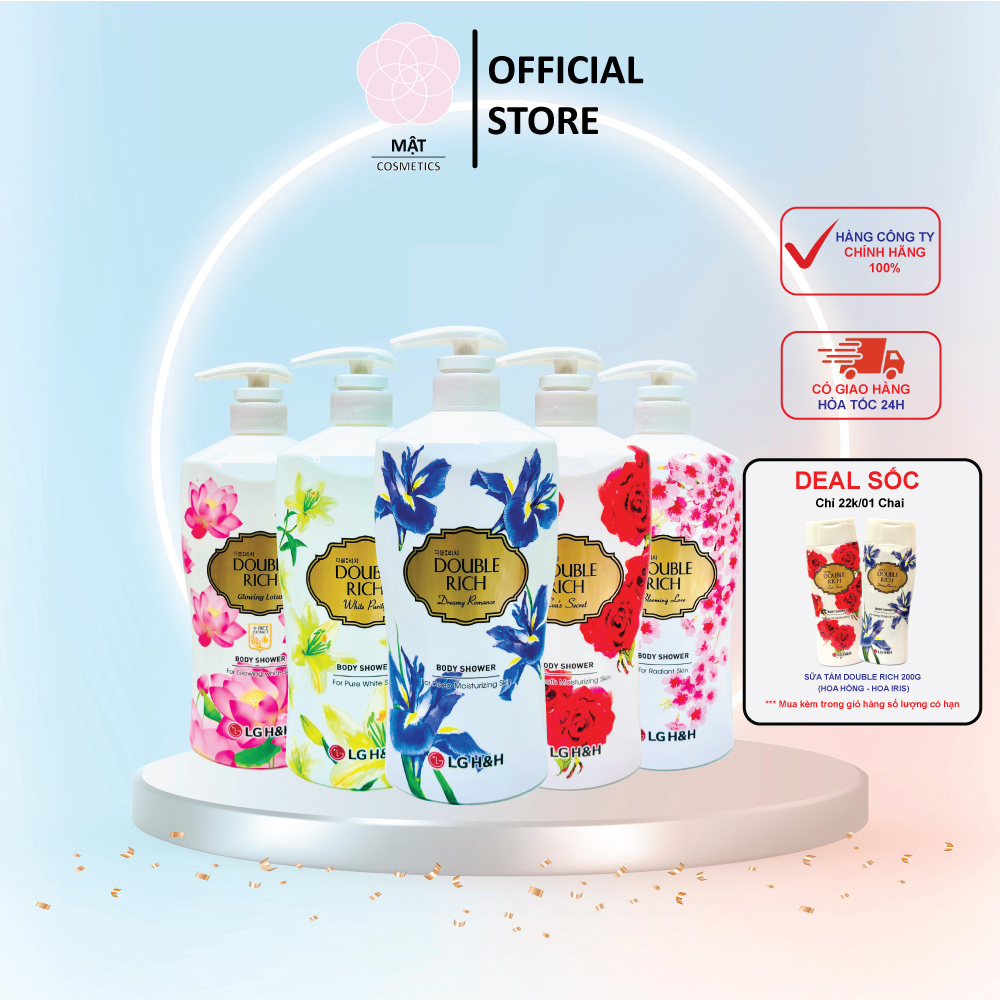 Sữa tắm hương hoa Double Rich Hoa Iris - Hoa Hồng - Hoa Lily - Hoa Anh Đào - Hoa Sen 800g