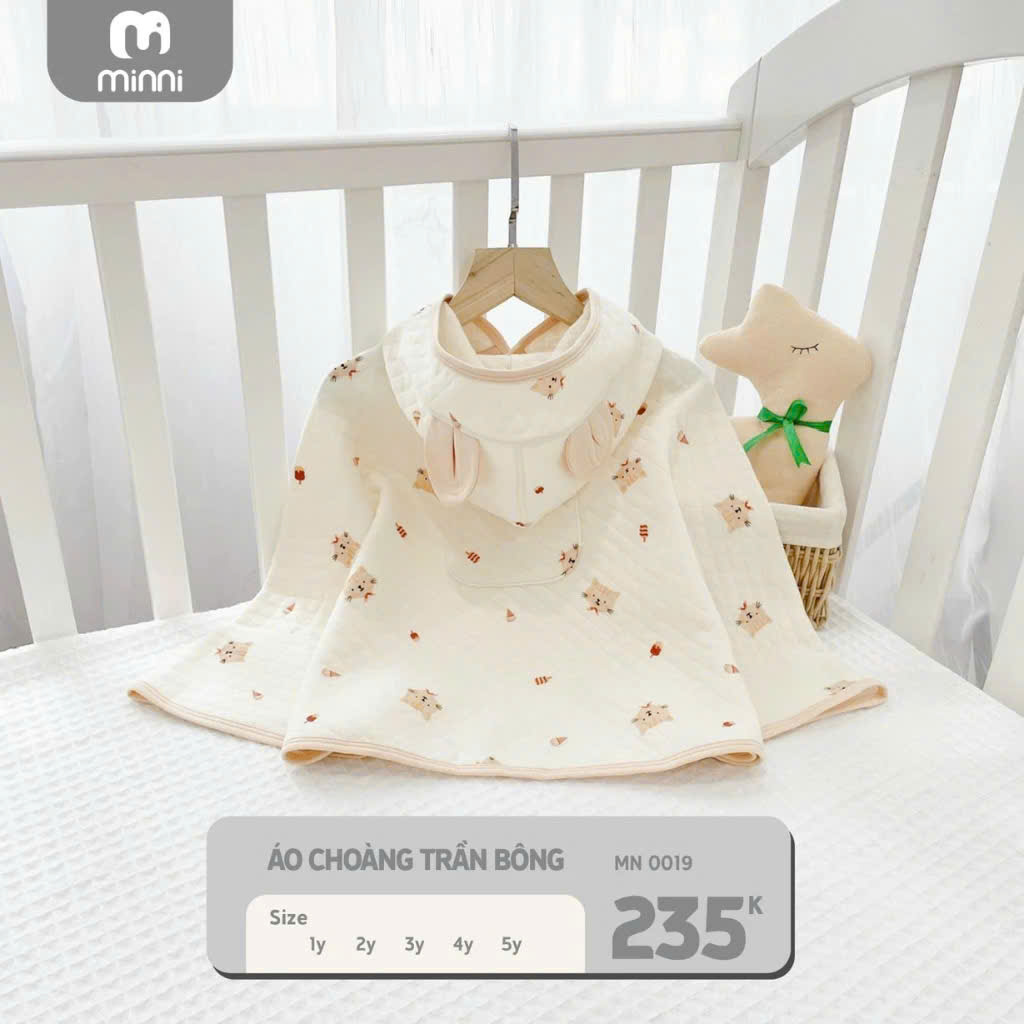 Áo Choàng Trần Bông Minni Có Mũ Đa Năng Cho Bé Size 4-5Y MN0019