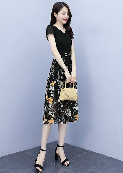 [HCM]ĐẦM XÒE REN PHỐI VOAN CỔ V TAY NGẮN