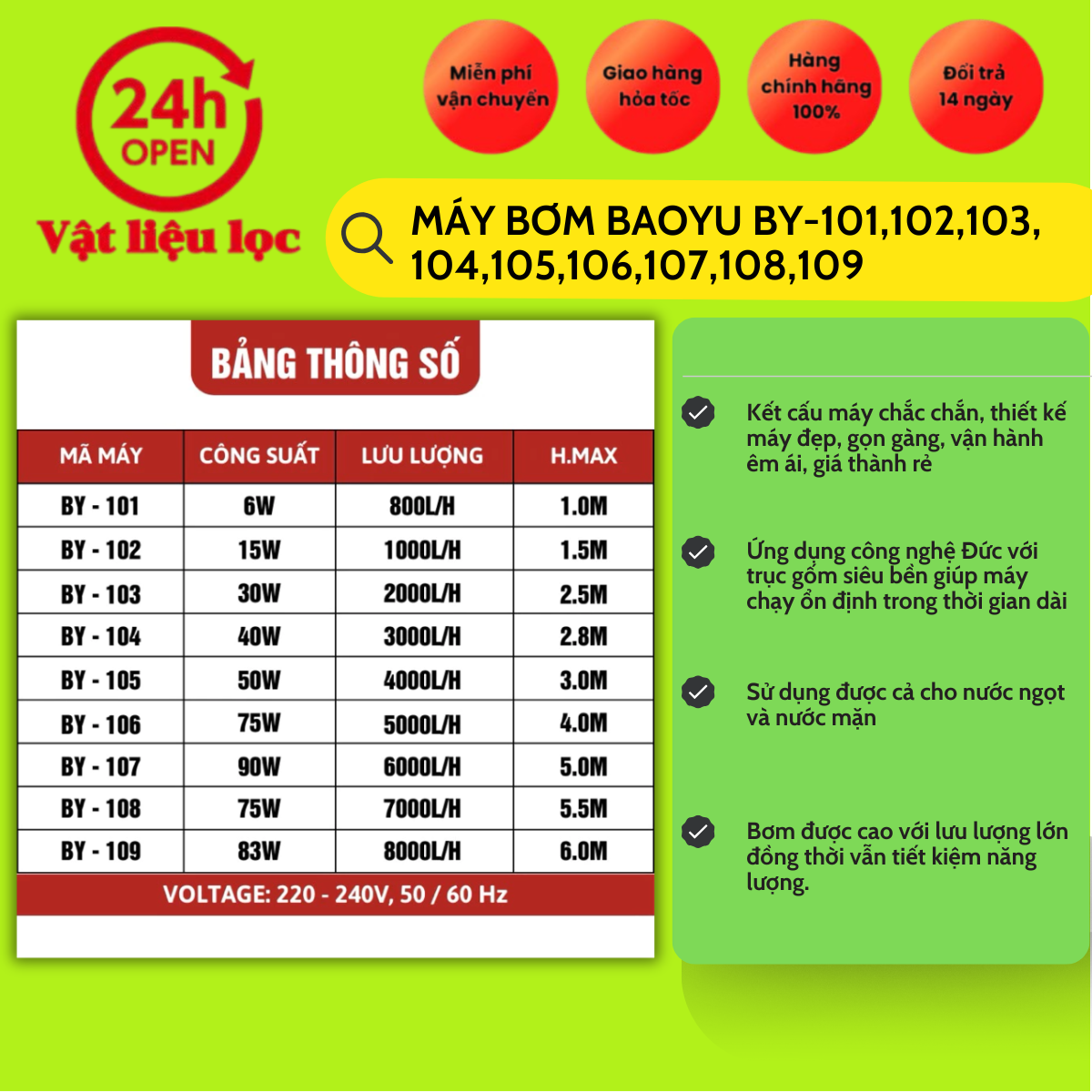 Máy Bơm Chìm Bể Cá BaoYu  Dành Cho Bể Cá Cảnh By 101-109