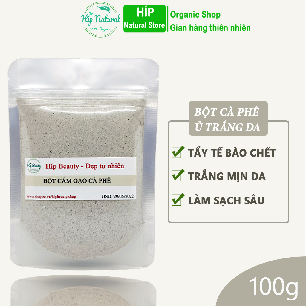 Bột cám gạo cà phê organic 100GR, bột cám gạo cà phê chăm sóc da dưỡng trắng da, bột cafe nguyên chất