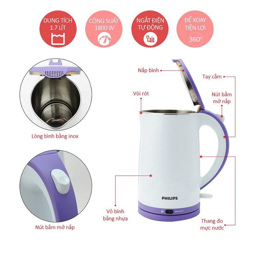 [HCM]Bình đun Philips HD9312 1800W dung tích 1.7L