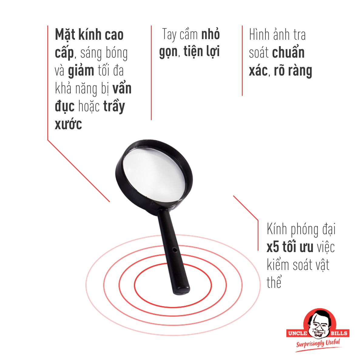 Kính lúp cầm tay độ phóng đại 5 lầnsize 13 x 6.5 cm Uncle Bills SG0034