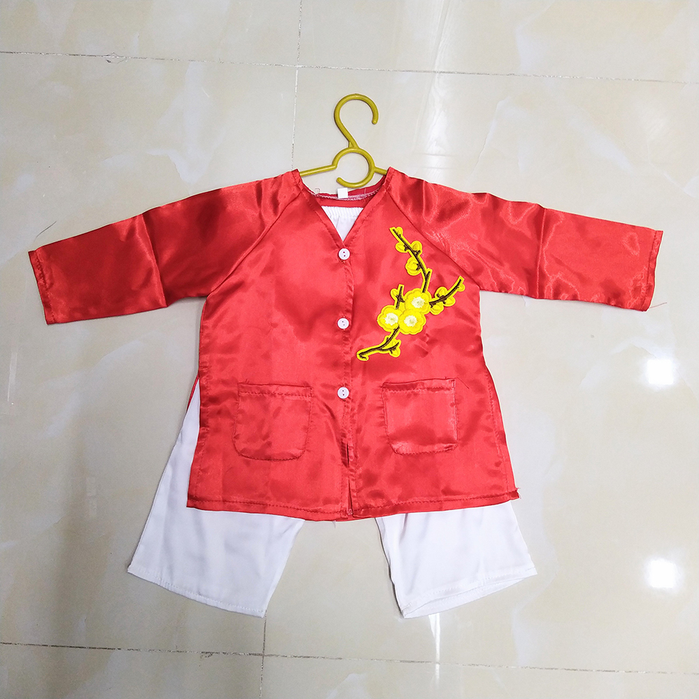 BỘ ĐỒ TRẺ EM - QUẦN ÁO BÀ BA HỌA TIẾT HOA MAI TẾT NGUYÊN ĐÁN - MÀU ĐỎ TRƠN - VẢI PHI BÓNG