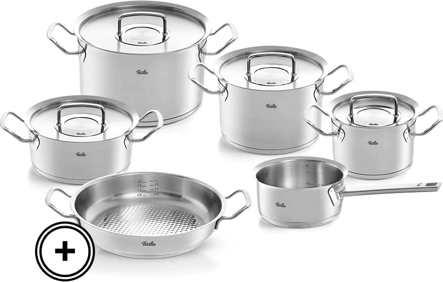 Fissler Original-Profi Collection 5-Piece Stainless Steel Cooking Pot Set with Glass Lid and Free Stainless Steel Care - Induction