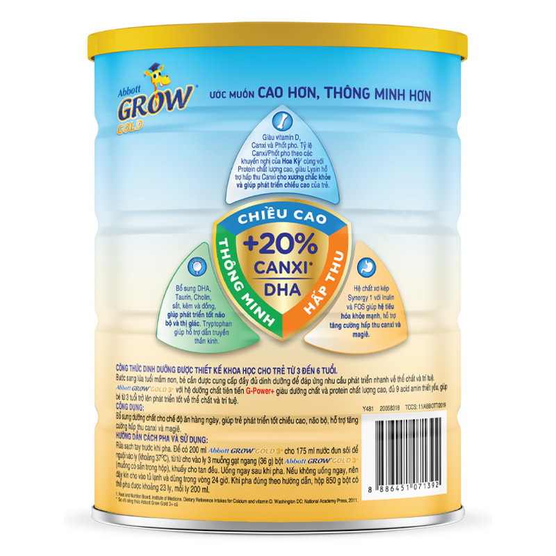 Sữa bột Abbott Grow Gold 6+ 850g