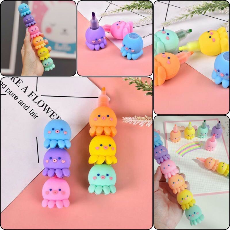 Bút Dạ Quang 6 Màu Bạch Tuộc Dễ Thương 😘