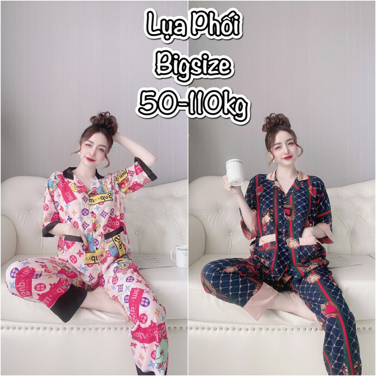 (50-90kg) Đồ Bộ Bigsize Lụa Latin Tiểu Thư Cao Cấp