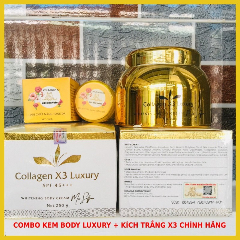 Combo Kem Body Collagen X3 Luxury + Kích trắng X3 Đông Anh Chính hãng - Kèm Phiếu bảo hành nhập khẩu