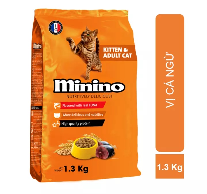 Hanpet - (Gói lớn 1,5kg-1,3kg) MININO Thức ăn viên cao cấp cho mèo, dùng cho mèo mọi lứa tuổi Thức ăn mèo me-o vị hải sản và cá ngù