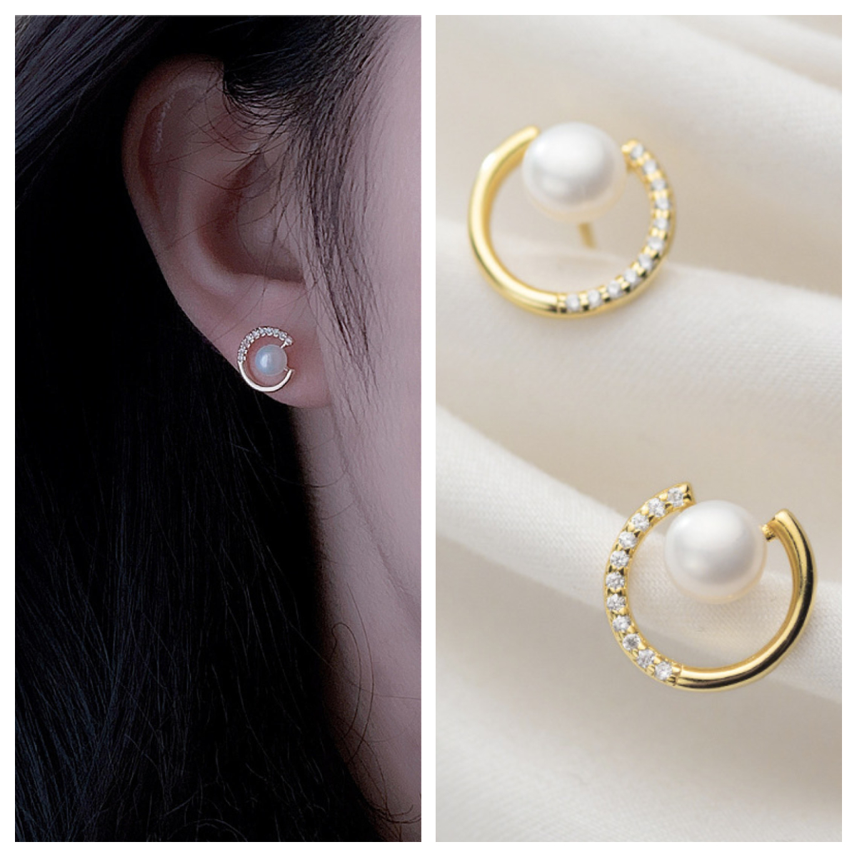 Khuyên Nụ Tâm Ngọc Trai Đính Đá Zircon Sang Trọng Quí Phái BTTAMTRAIPHAP7