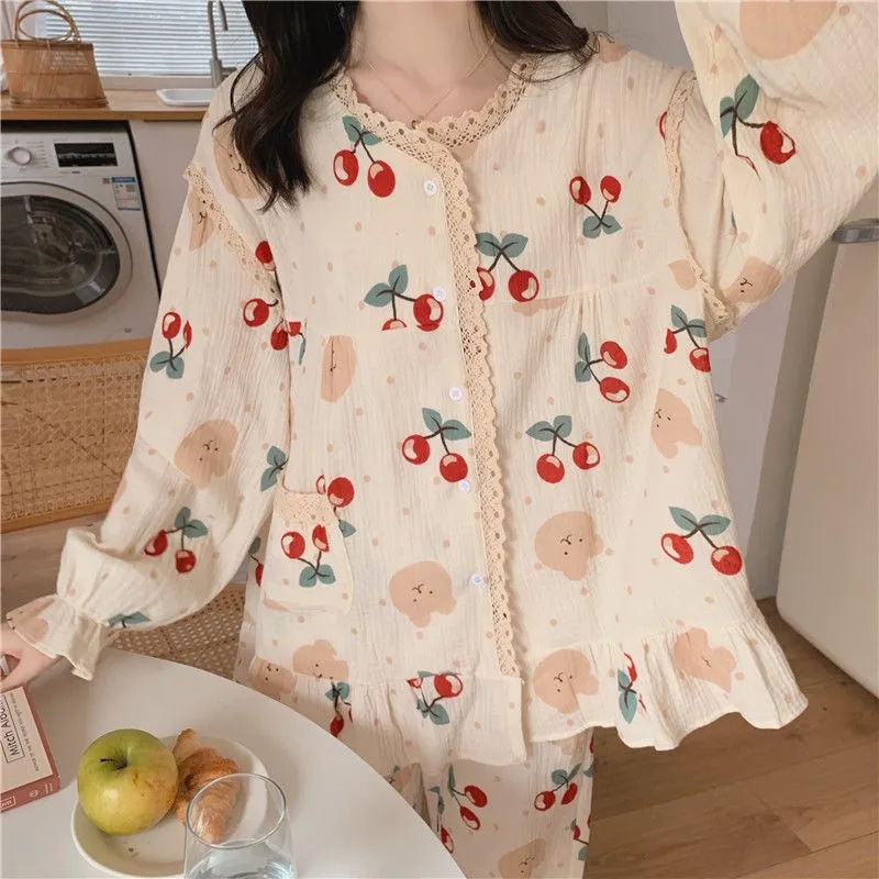 🌸Nightgown Pajamas Soft square neck applique button multi-pattern🌸
