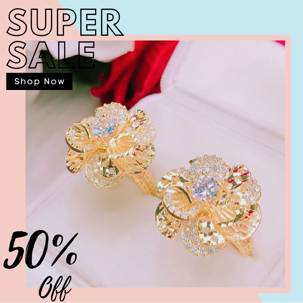 Nhẫn nữ mạ vàng 18k Gado N026 nhẫn nữ đẹp vàng hoa xoáy cánh tròn đính đá pha lê màu sắc rực rỡ lấp lánh lung linh thiết kế tinh tế sang trọng