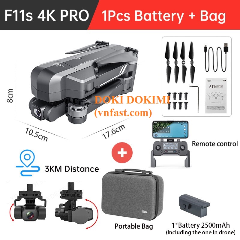 Flycam SJRC F11s 4K Pro 2021 3KM  - F11s 3km - 2 Trục Gimbal EIS Chống Rung - hàng chính hãng - BH 3 tháng