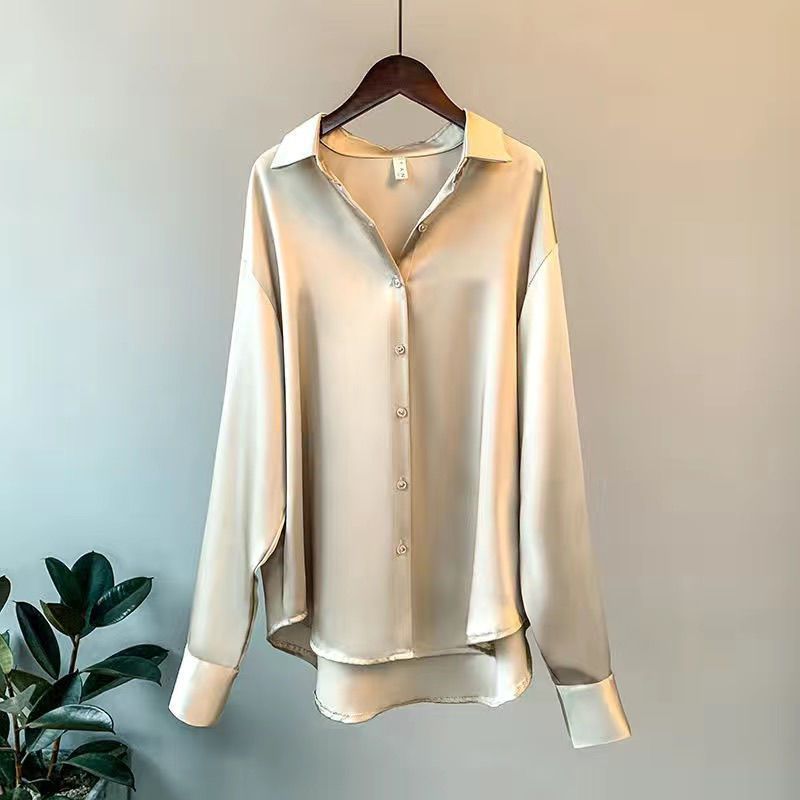 Áo sơ mi lụa nữ dài tay phong cách Hàn Quốc đơn giản, sang trọng form to- Vải lụa mềm mại, lịch sự, êm dịu với làn da- CEVERIA- Áo sơ mi nữ, Sơ mi dài tay, sơ mi hàn quốc , áo công sở, thời trang nữ