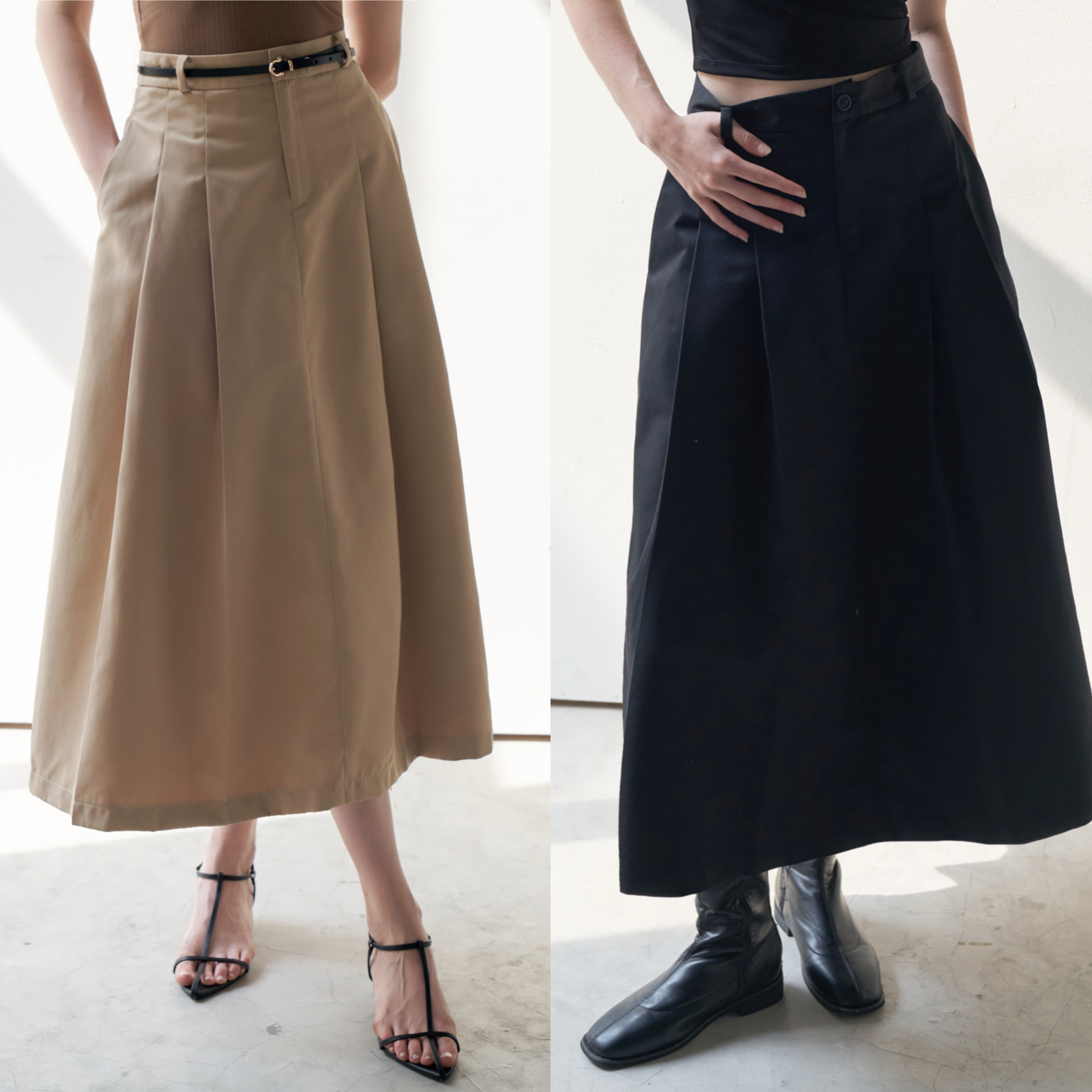 DOTTIE - Chân váy midi xếp ly - S0155