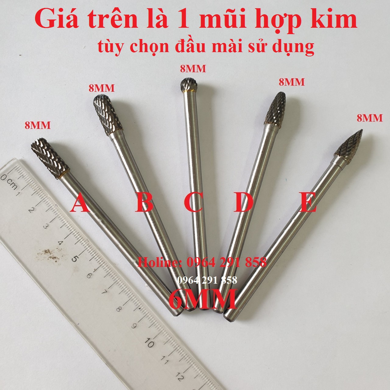 Mũi mài khắc hợp kim trục 6mm siêu dài - mũi mài doa hợp kim - Bộ đầu mài thép hợp kim vonfram dùng mài gỗ sắt và các chất liệu khác đường kính đầu 8mm x que 6mm
