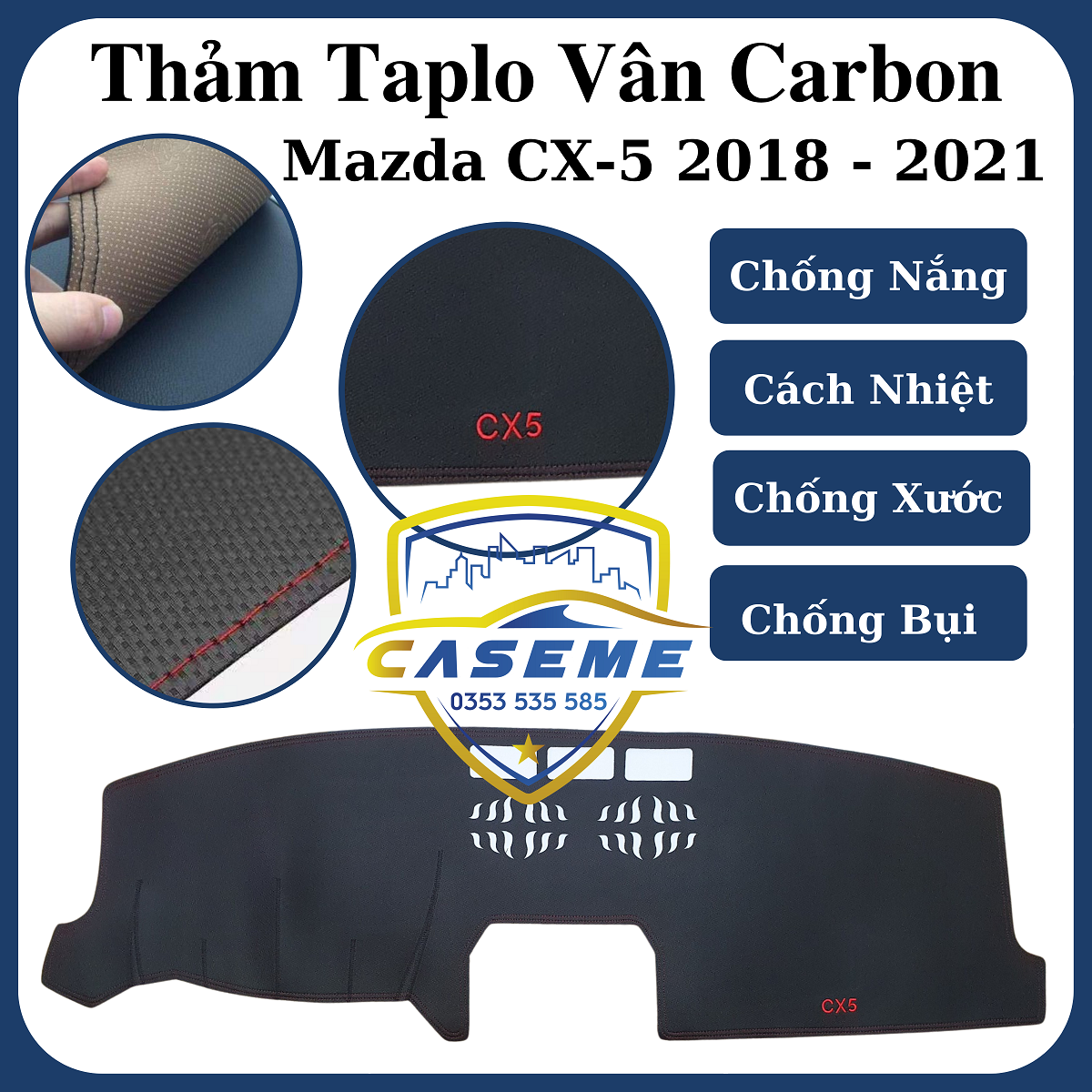 Thảm da taplo dành cho xe mazda cx-5 2018 - 2021 vân carbon cao cấp