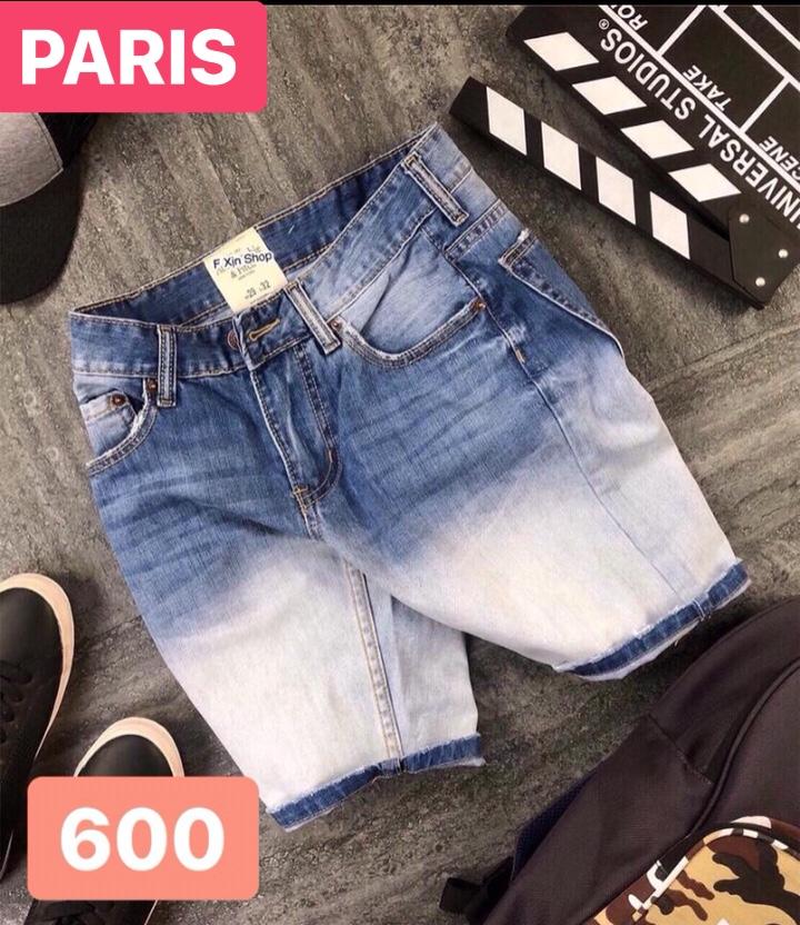 Quần sọt short lửng jean nam chất bò xanh trắng trơn hot hit pr-600 cao cấp - paris fashion