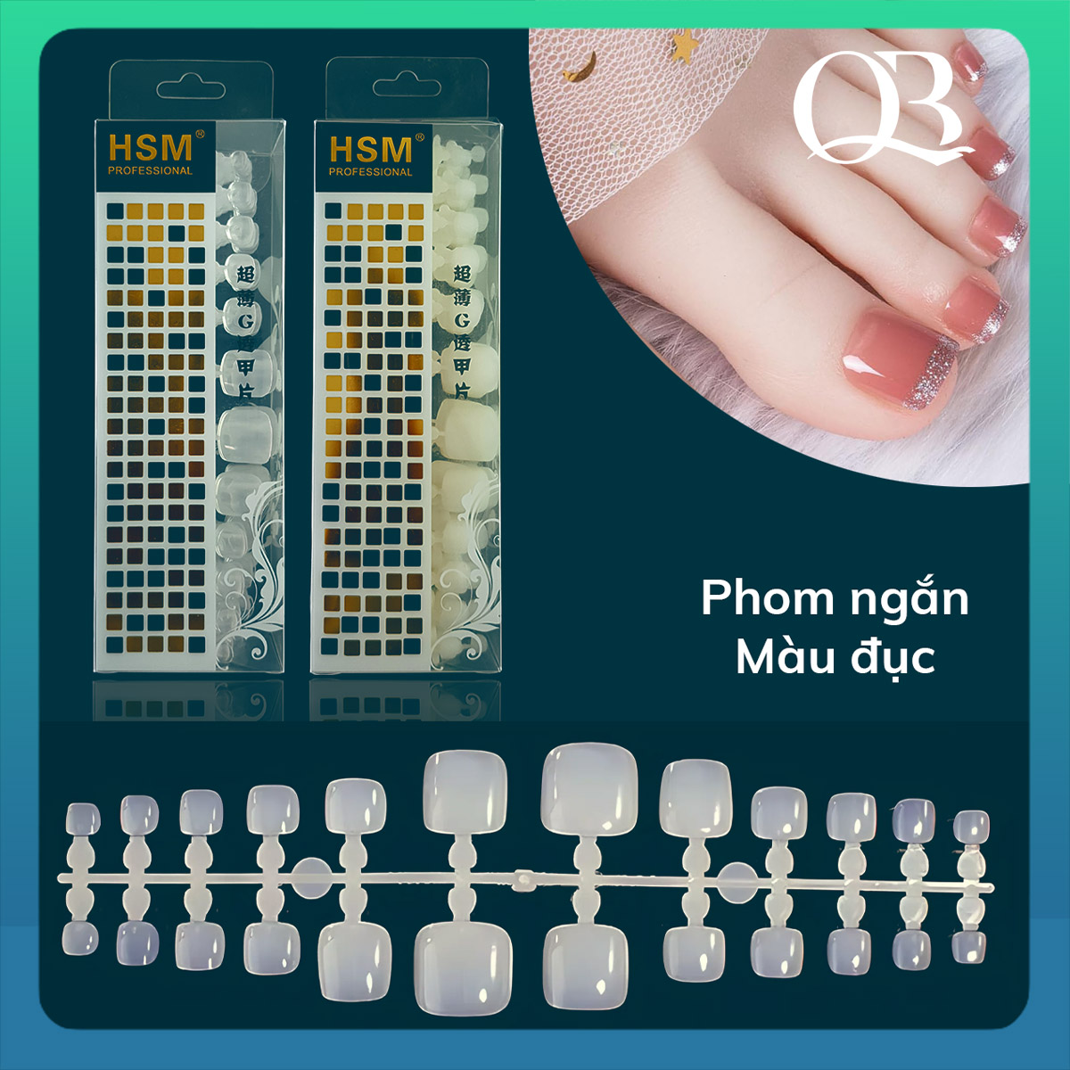 Móng dán chân HSM hộp 504 móng giả phom dài ngắn (móng úp)