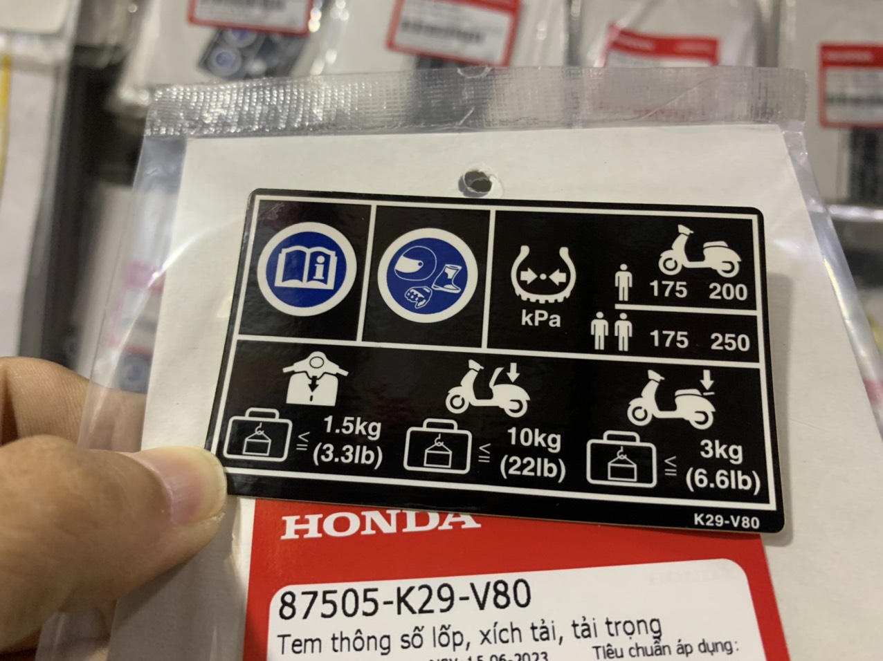Tem thông số lốp SH Mode ABS zin (1 Miếng)