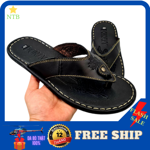 [HCM]DÉP KẸP NAM DA BÒ NTB124 (ĐEN NÂU VÀNG)