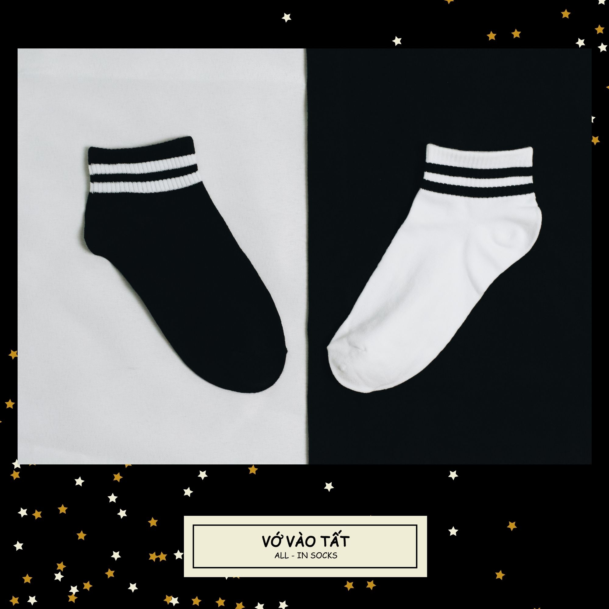 TẤT VỚ UNISEX TRẮNG ĐEN SỌC NGANG