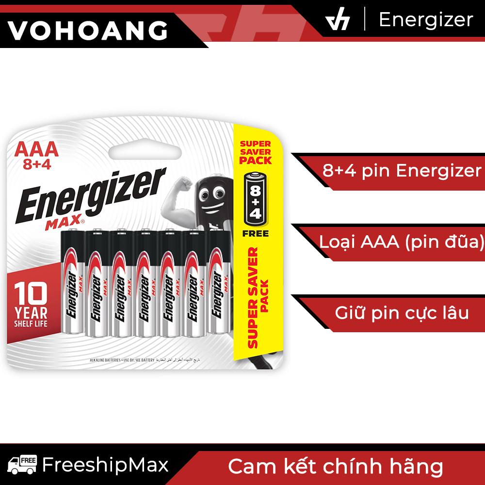 Pin đũa AAA Energizer Alkaline chống chảy E92 - 8 pin tặng kèm 4 pin free