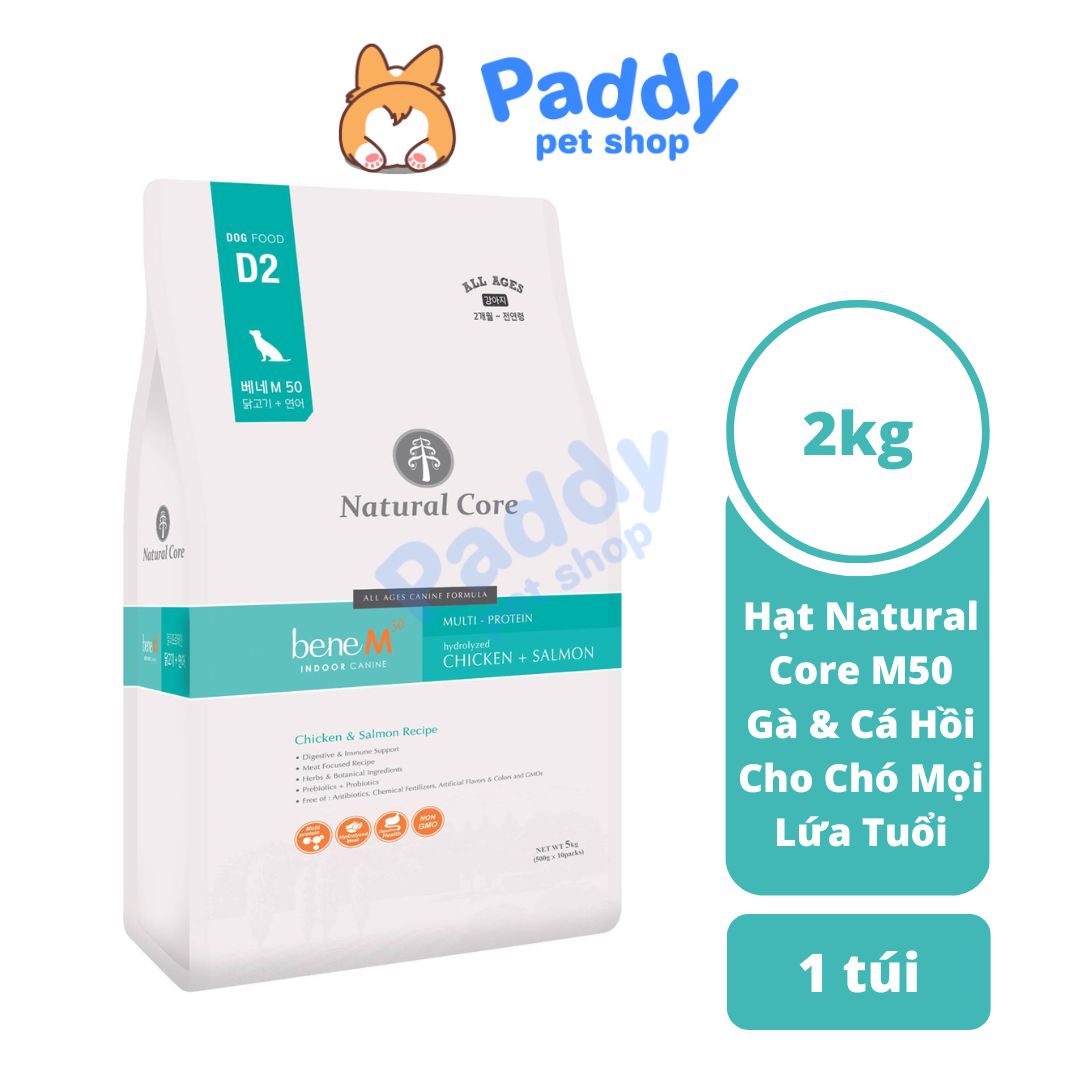 Hạt cho chó mọi lứa tuổi hữu cơ natural core m50 gà & cá hồi