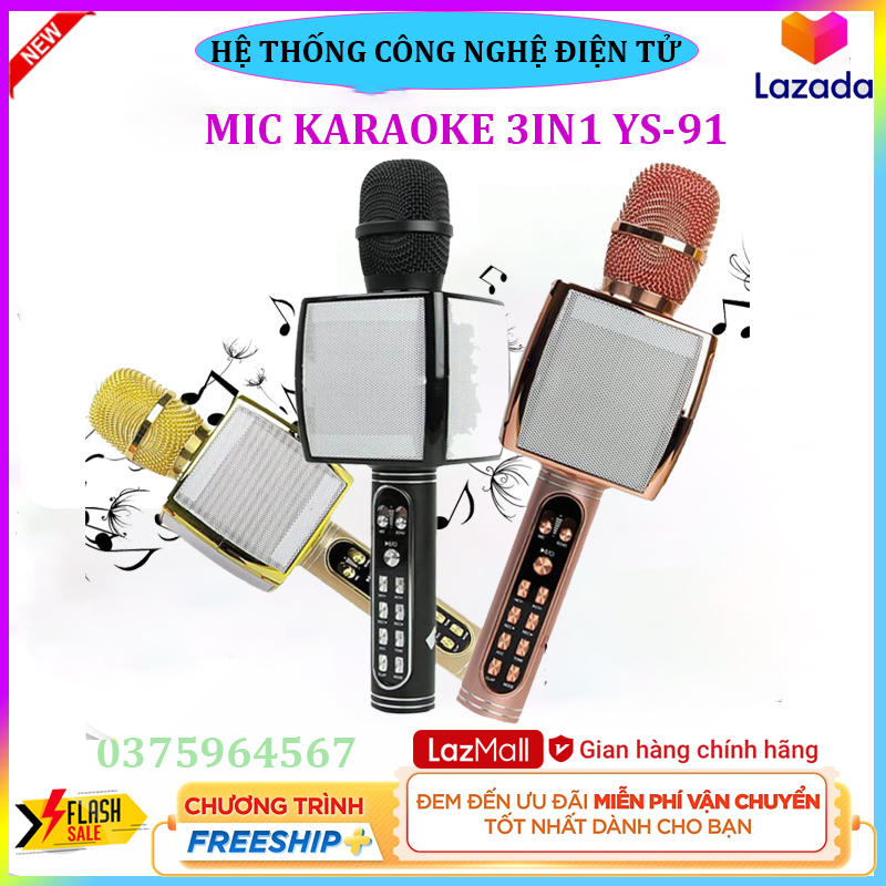 Micro karaoke bluetooth không dây, micro hát karaoke cực hay ys-91, phiên bản mới nhất 2021 3in1 tích hợp loa bluetooth âm thanh cực đỉnh - hát cực hay. bh 1&1 uy tín