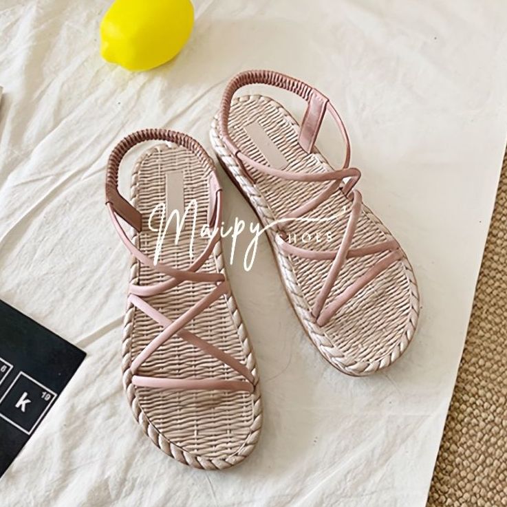 Dép sandal nữ xỏ ngón đế cao su giả cói kiểu dáng xinh xắn dành cho nữ G040