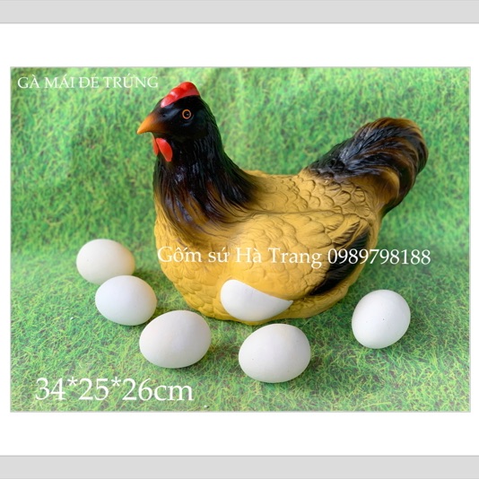 Tượng gà mái đẻ trứng gốm sứ Bát Tràng