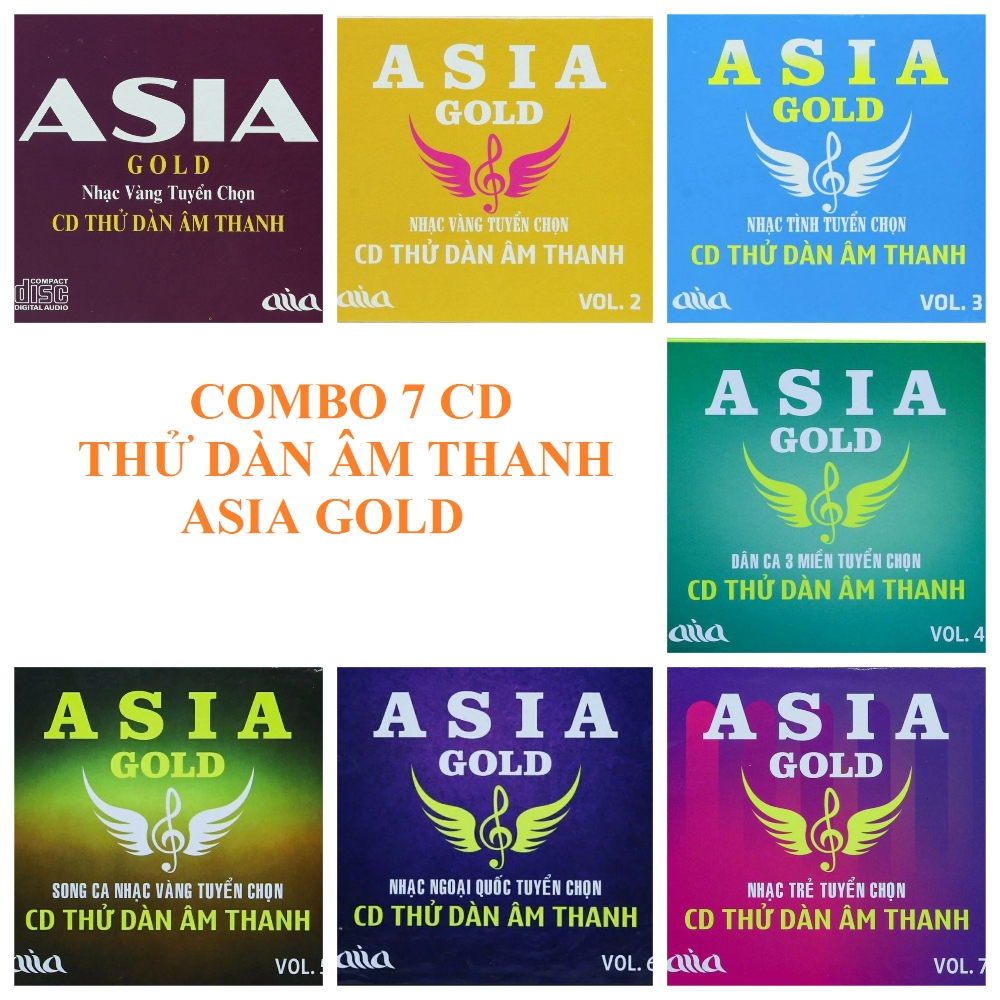 Combo 7 cd thử dàn âm thanh asia gold - cd nhạc chất lượng cao - nhạc vàng tuyển chọn, song ca, nhạc quốc tế, dân ca 3 miền